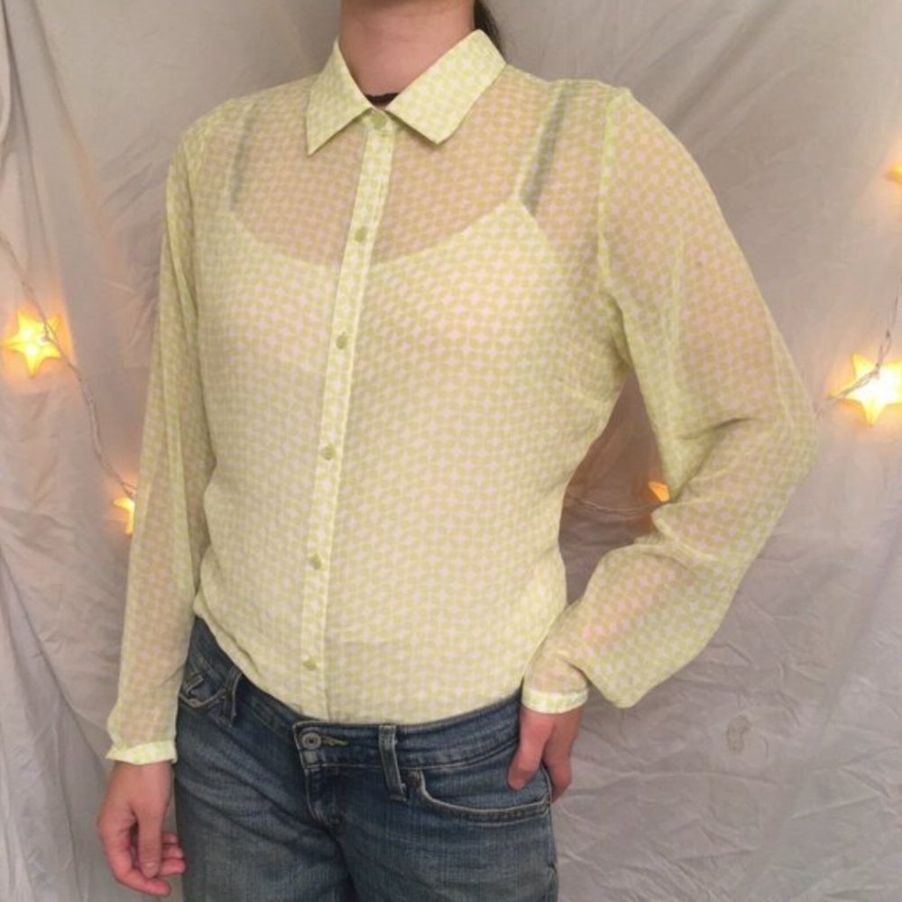 A.N.A Light Green White Sheer Blouse